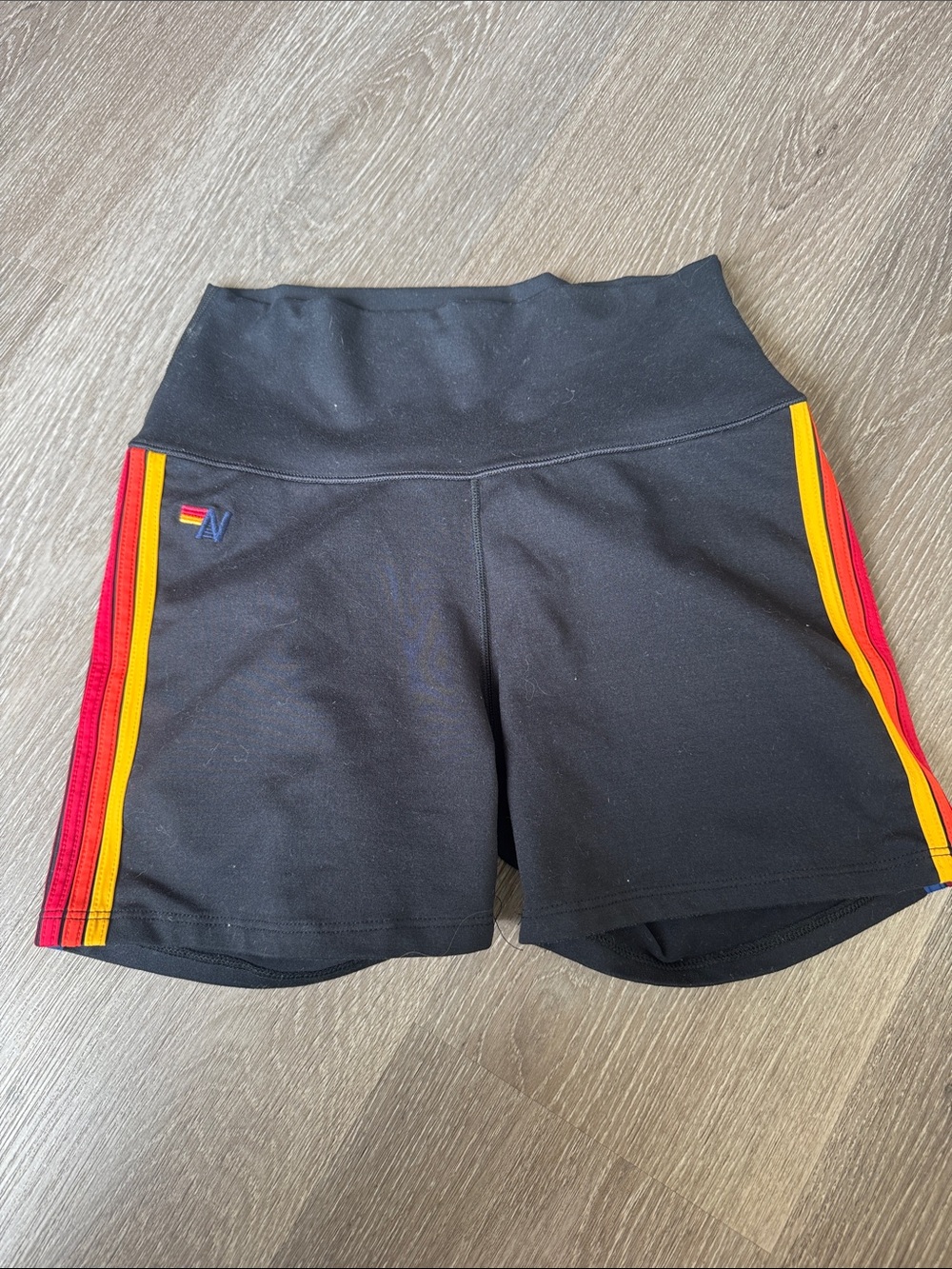 Active USA Black Athletic Shorts with Red & Yellow Side Stripes